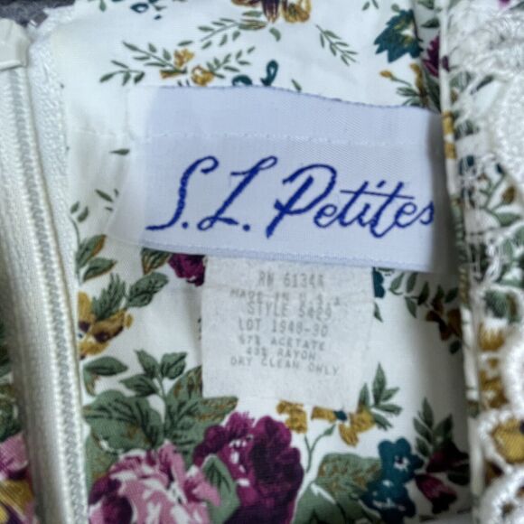 Vintage S L Petites Dress Womens 12 Floral Lace Prairie Cottage Farm Secretary - Picture 6 of 7
